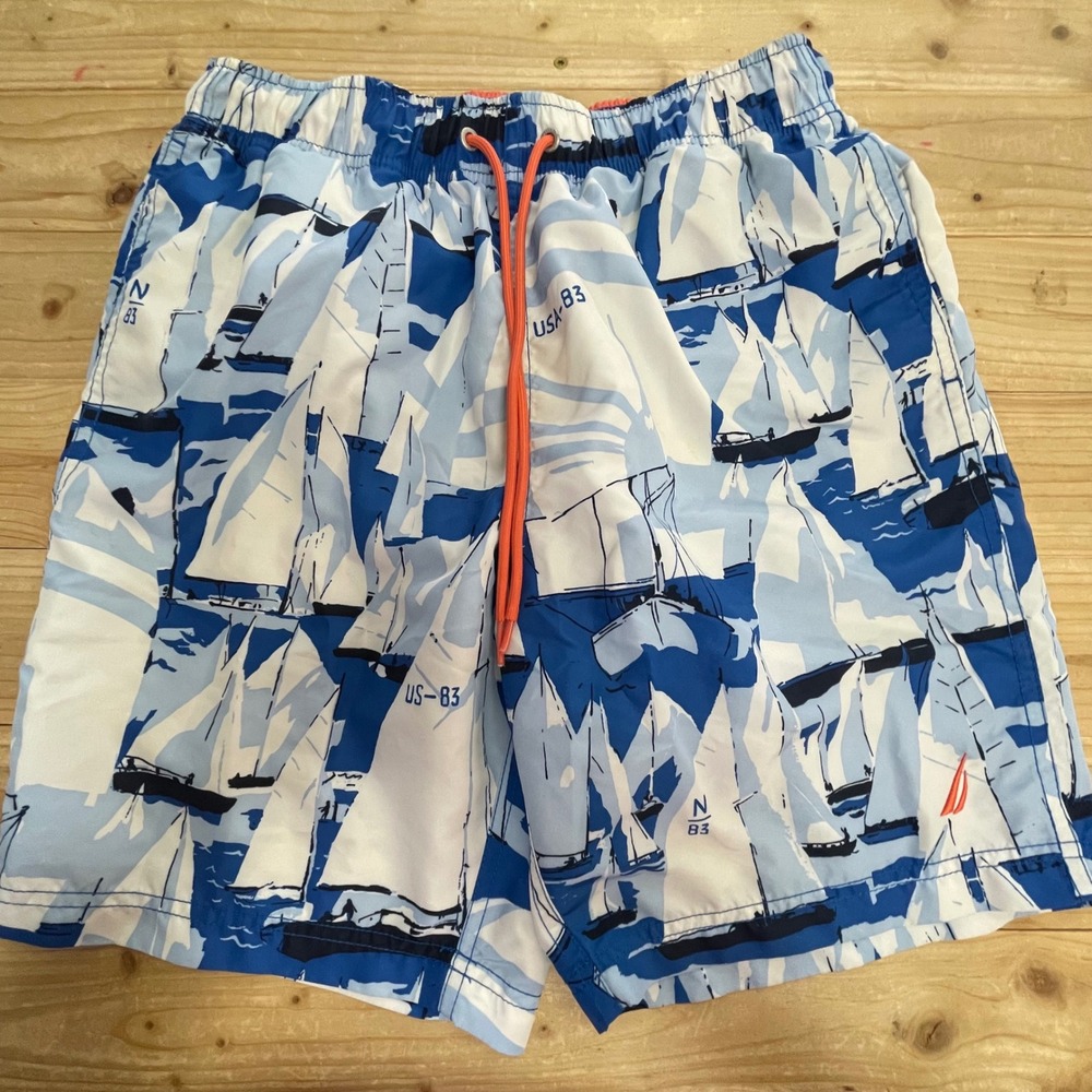 Nautica Men's Sailboat Print Swim Trunks Drawstring Shorts Size S